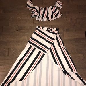Stripe 2 Piece Matching Crop Skirt Set